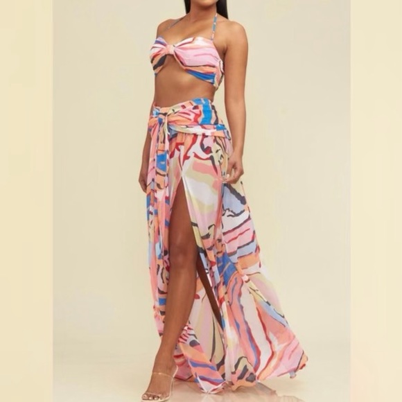 Abstract Tie Front Skirt Set - Picture 4 of 4